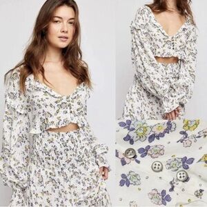 Free People Pastel Floral Blouse and Maxi Skirt Set
